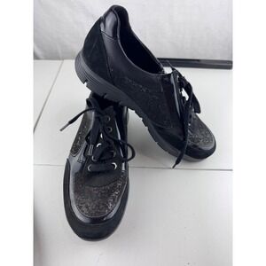 Mephisto Runoff Air Jet Leather Sneakers Women 6.5 Black Sparkle Comfort Walking